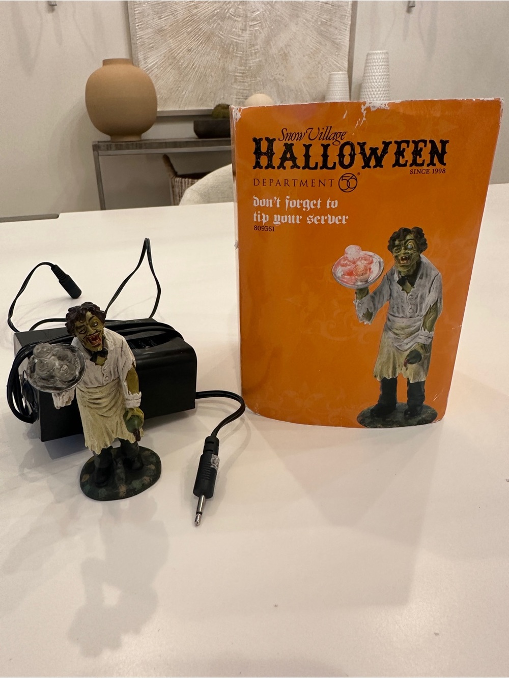 Department 56 Halloween Zombie Server Figurine - White, Green, Black